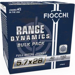 Fiocchi 5.7x28mm Ammunition Range Dynamics FI57FMJ40 40 Grain Full Metal Jacket Bulk Pack 150 Rounds