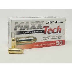 Maxxtech 380 Auto Ammunition PTGB380B 95 Grain Full Metal Jacket 50 rounds