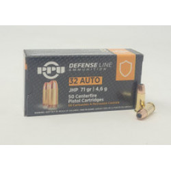 Prvi PPU 32 ACP Ammunition Defense PPD32A 71 Grain Jacketed Hollow Point 50 Rounds