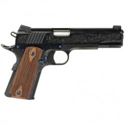 Standard Mfg 1911 Handgun .45 ACP 7rd Magazine 5" Barrel Black and Royal Blue Engraving with Brown Grips