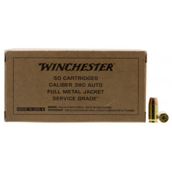 Winchester 380 Auto Ammunition Service Grade SG380W 95 Grain Full Metal Jacket Flat Nose 50 Rounds